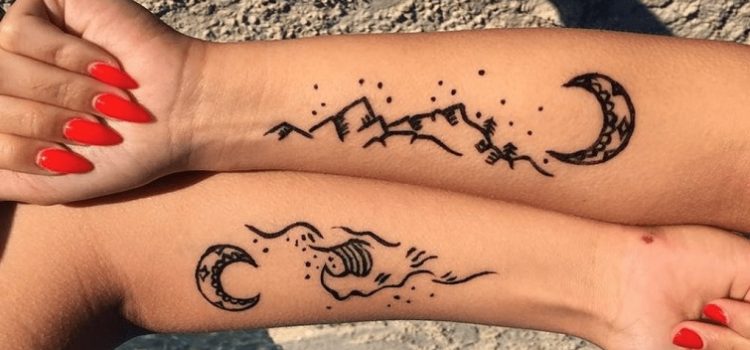 Kleines tattoo – Baum, Schmetterlings und Sonnenblume